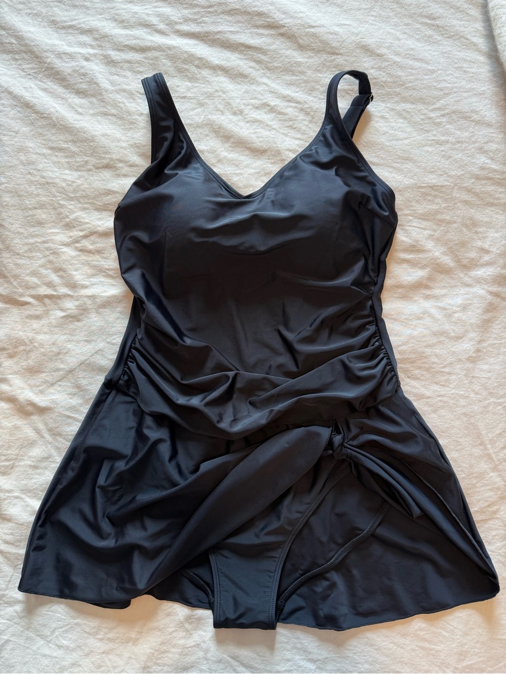 Aidonger Women's One Piece Swimdress Swimsuit Solid Black Wide Strap Lined L